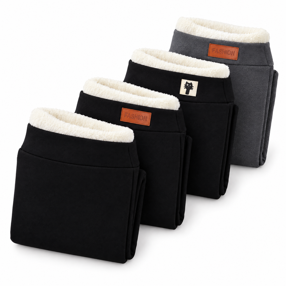 Giulia leggings in all four options, folded to show the fleece lining