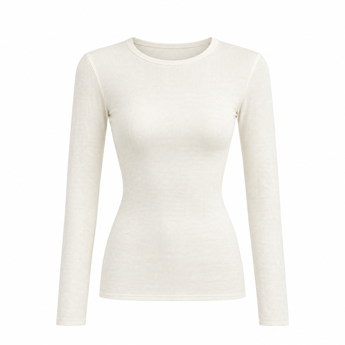 Chiara brushed knit long sleeve crew neck tee in cream on a white background