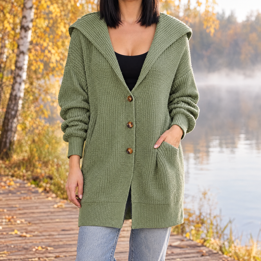 Isabella Oversized Hooded Long Knit Cardigan with Pockets for Women