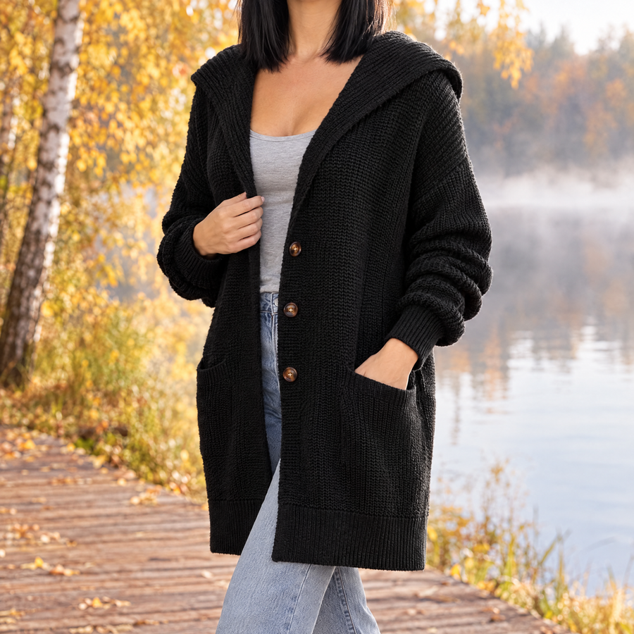 Isabella Oversized Hooded Long Knit Cardigan with Pockets for Women