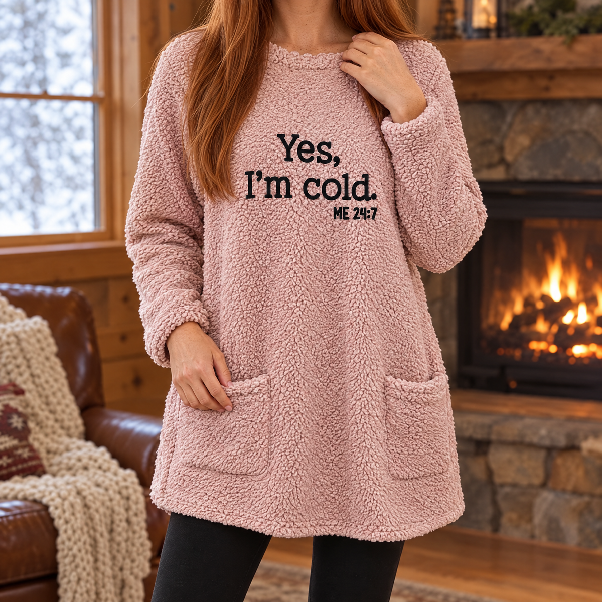 Livia oversized teddy fleece slogan sweatshirt in pink, front view