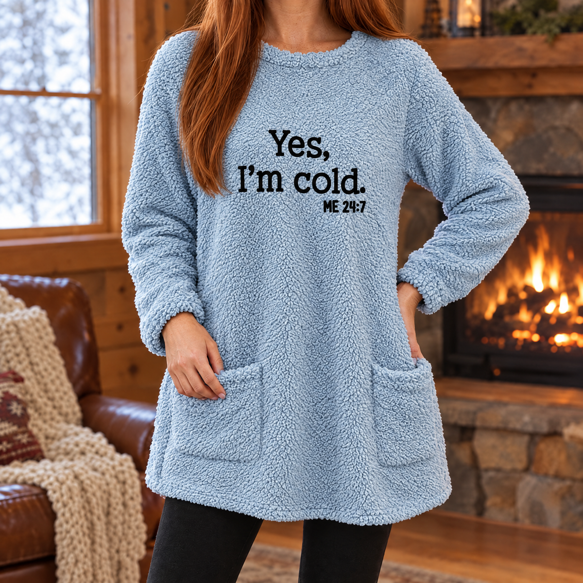 Livia oversized teddy fleece slogan sweatshirt in baby blue, turned view
