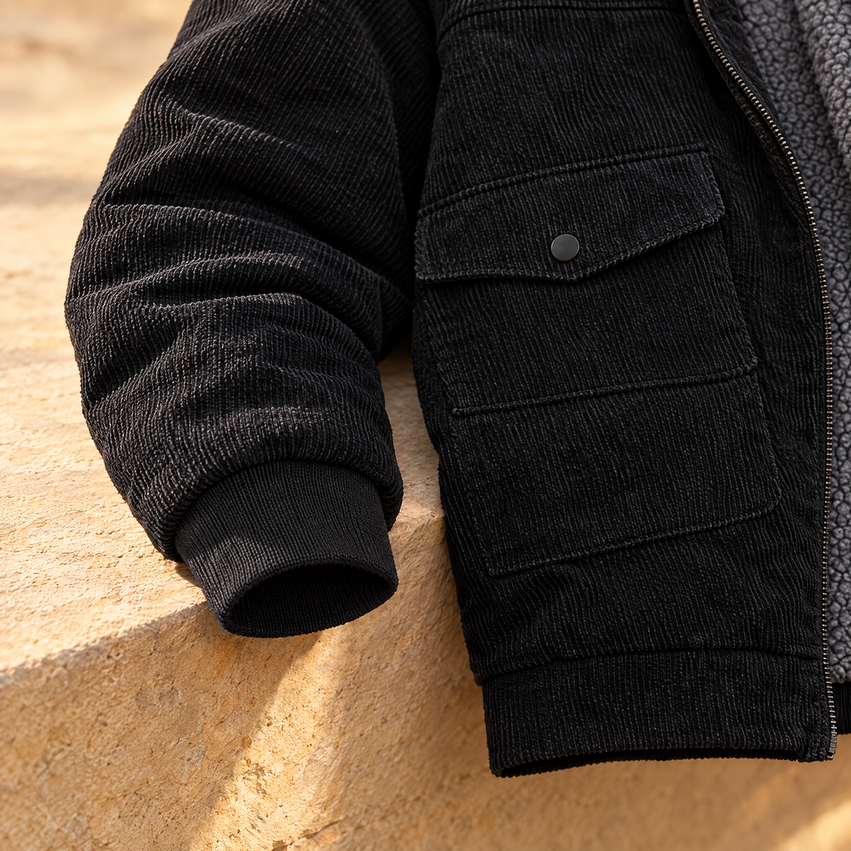 Gianni Men's Big and Tall Sherpa Lined Corduroy Jacket - Four snap flaps.