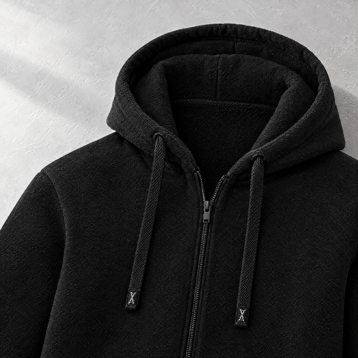 Paolo Men's Thick Fleece Full Zip Hooded Jacket for Winter - Drawn in at the neck.