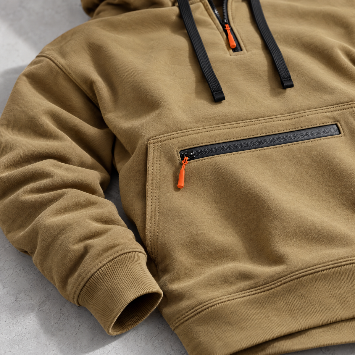 Leandro Men's Quarter Zip Fleece Hoodie with Zip Pockets - Zipped front and sleeve.