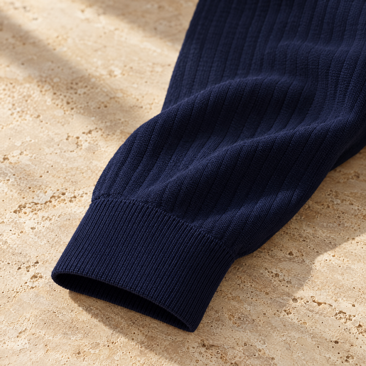 Vittorio Men's Long Sleeve Textured Knit Polo Shirt - Ribbed at the wrist.