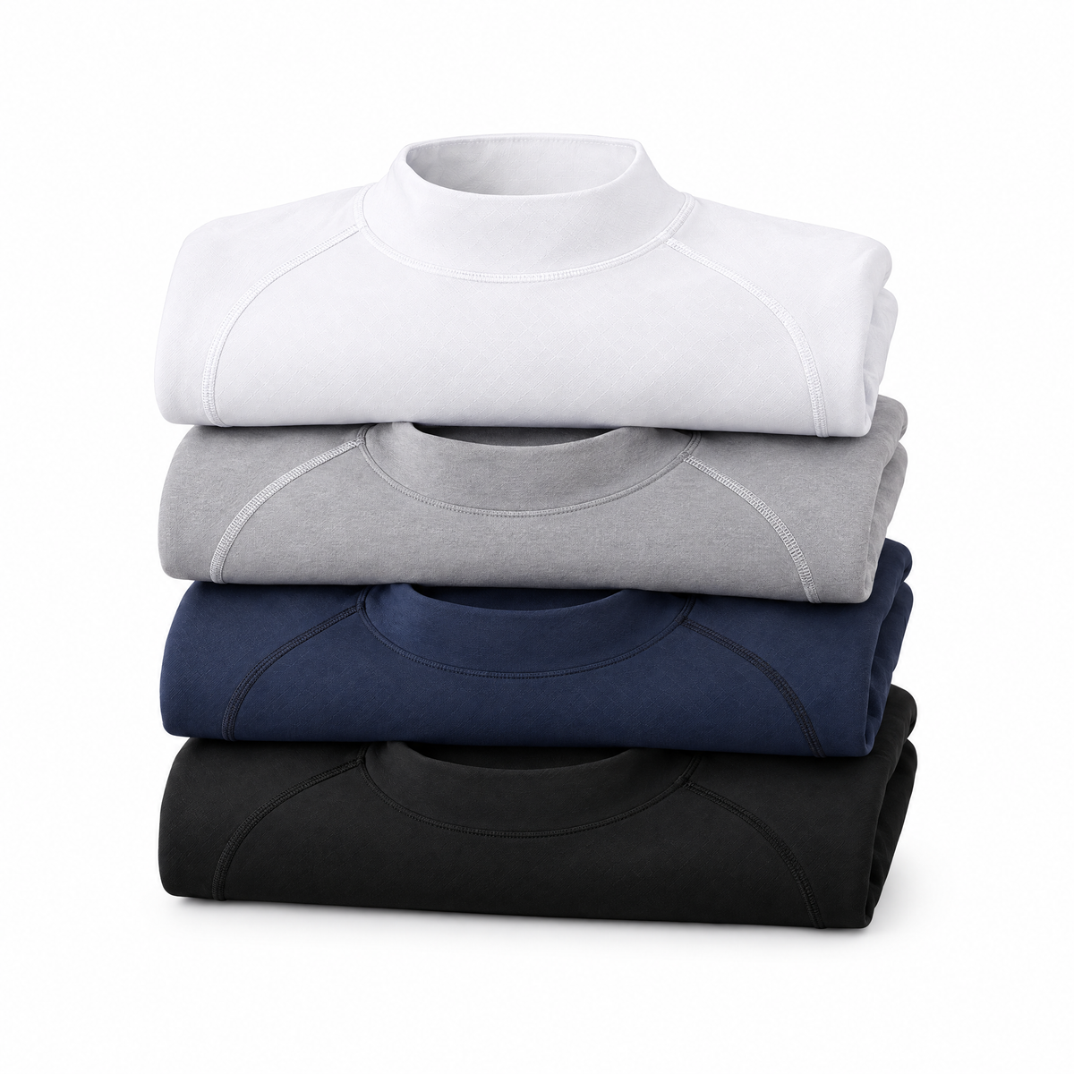 Dante compression shirt in white, gray, navy blue and black, folded and stacked