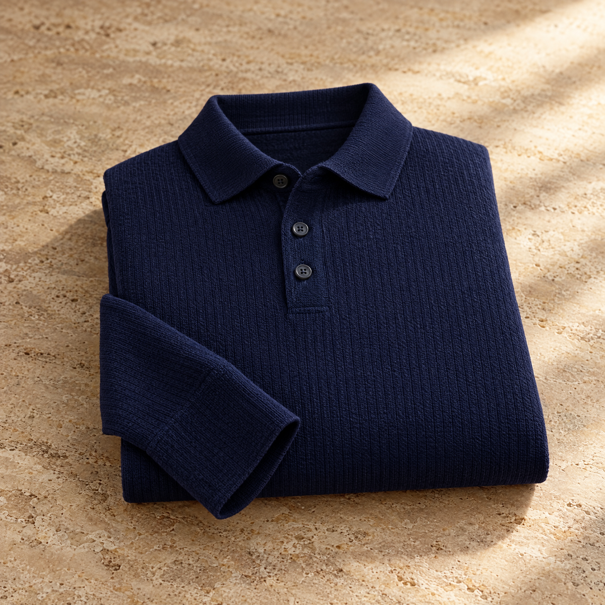 Vittorio Men's Long Sleeve Textured Knit Polo Shirt - Textured and breathable.
