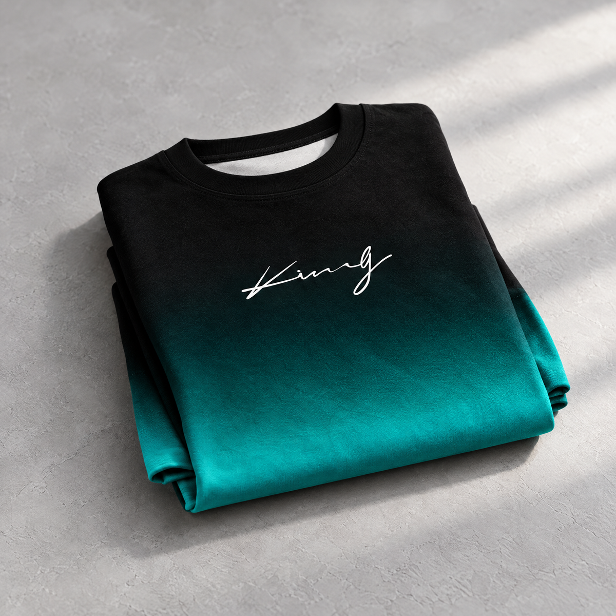 Enzo Men's Long Sleeve Gradient Tee with Script Print - A classic tee shape.