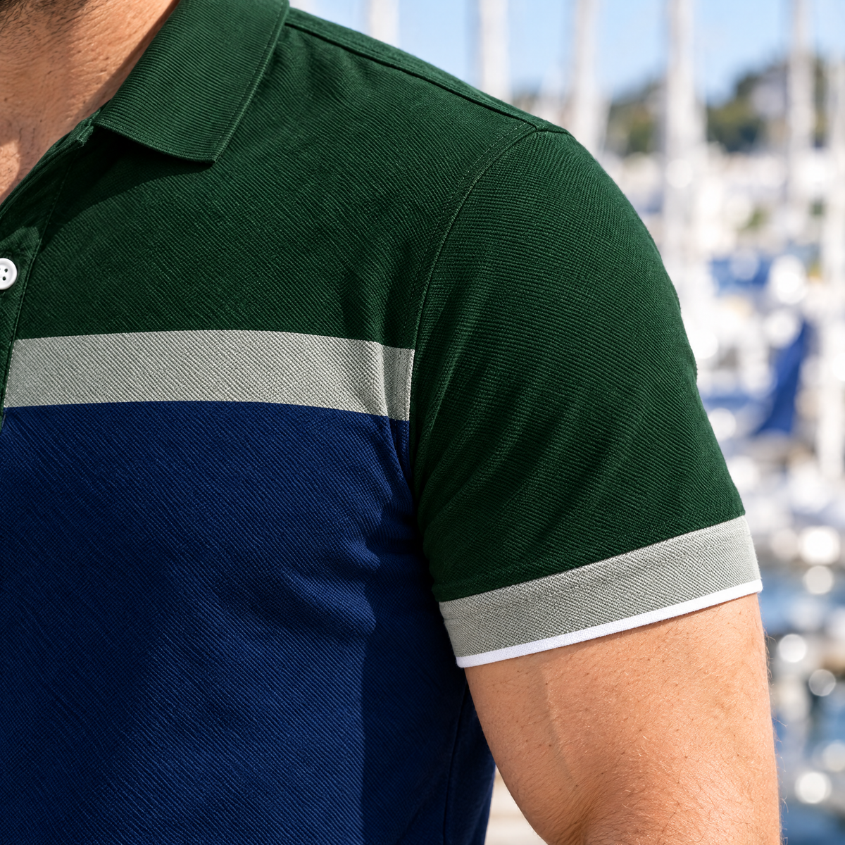 Rafael polo short sleeve with stripe trim, close-up