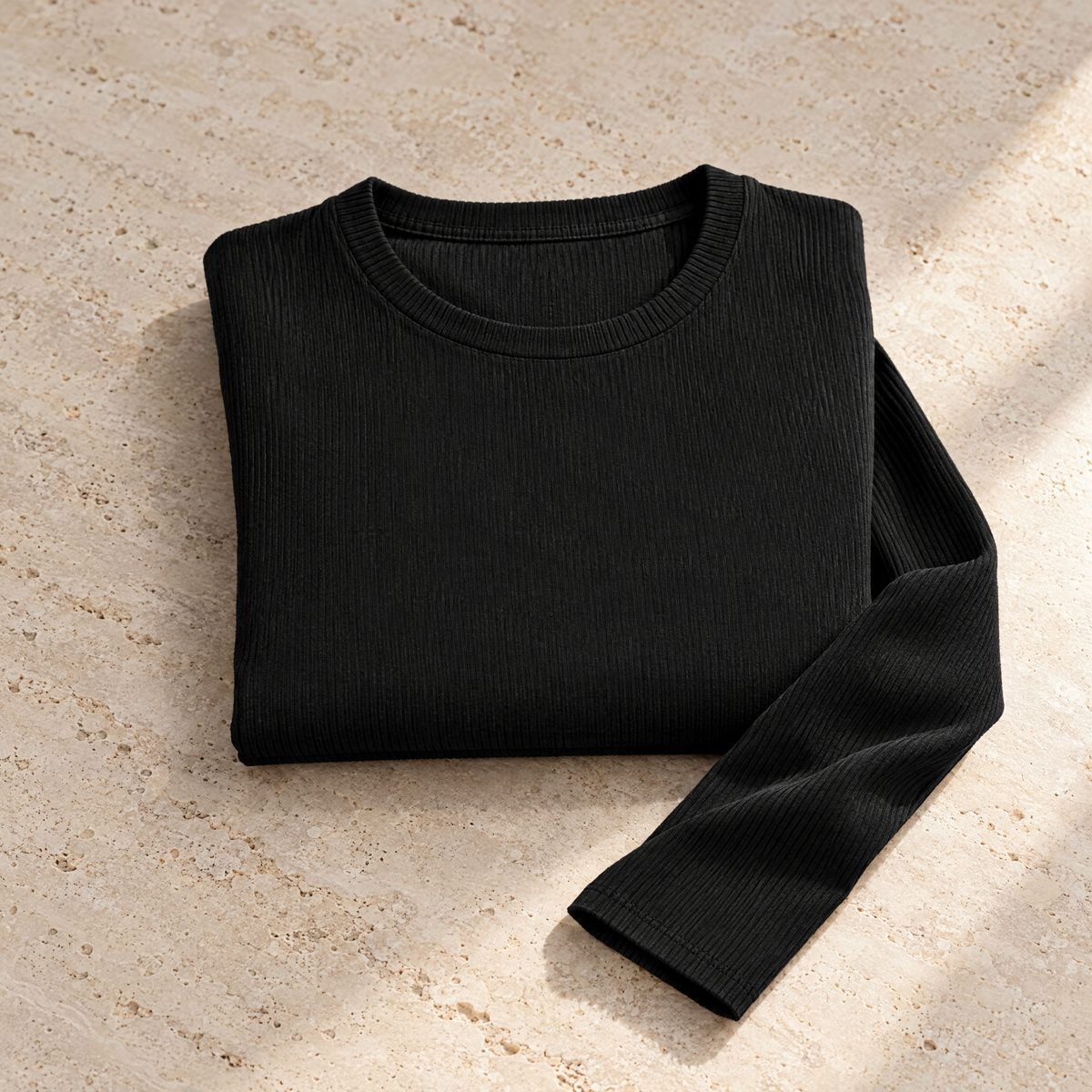 Allegra Rib Knit Long Sleeve Crew Neck Top for Women - Fine and stretchy.
