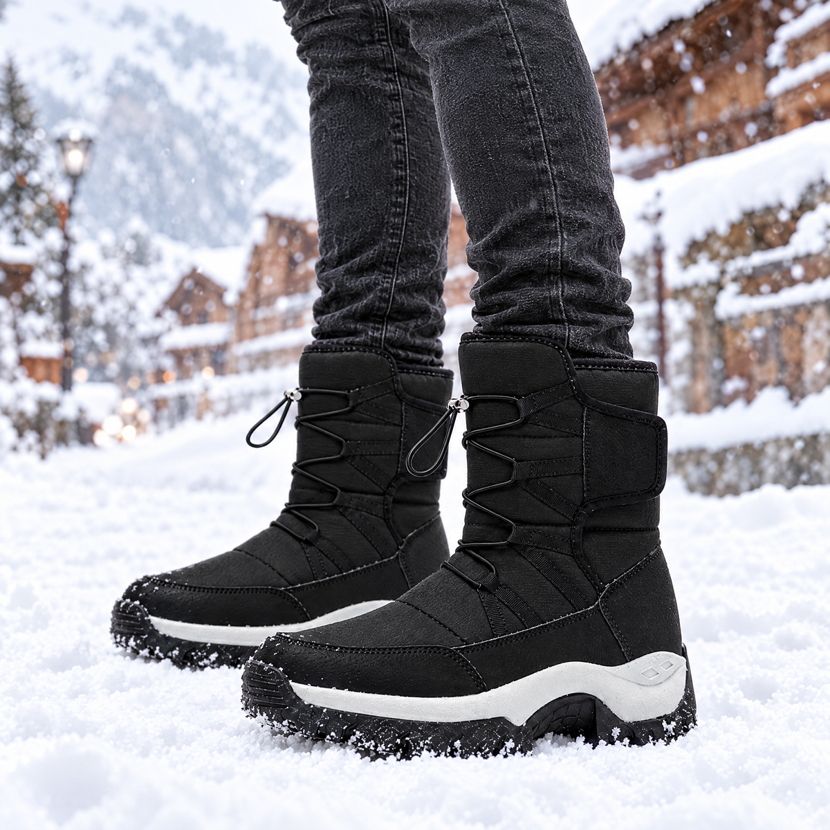 Fabio plush lined snow boots in black, side view