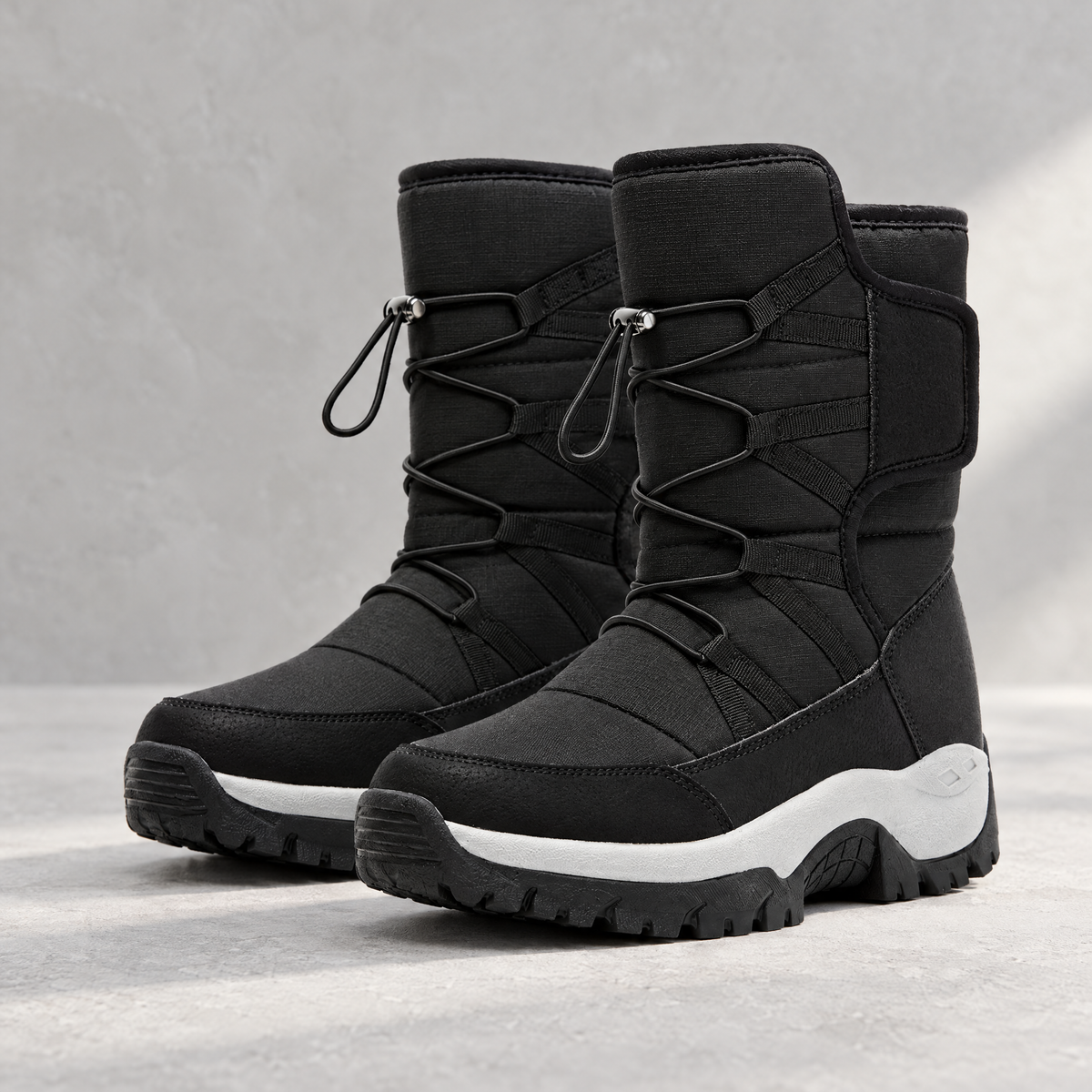 Fabio Men's Plush Lined Mid Calf Snow Boots - Toggle and strap.