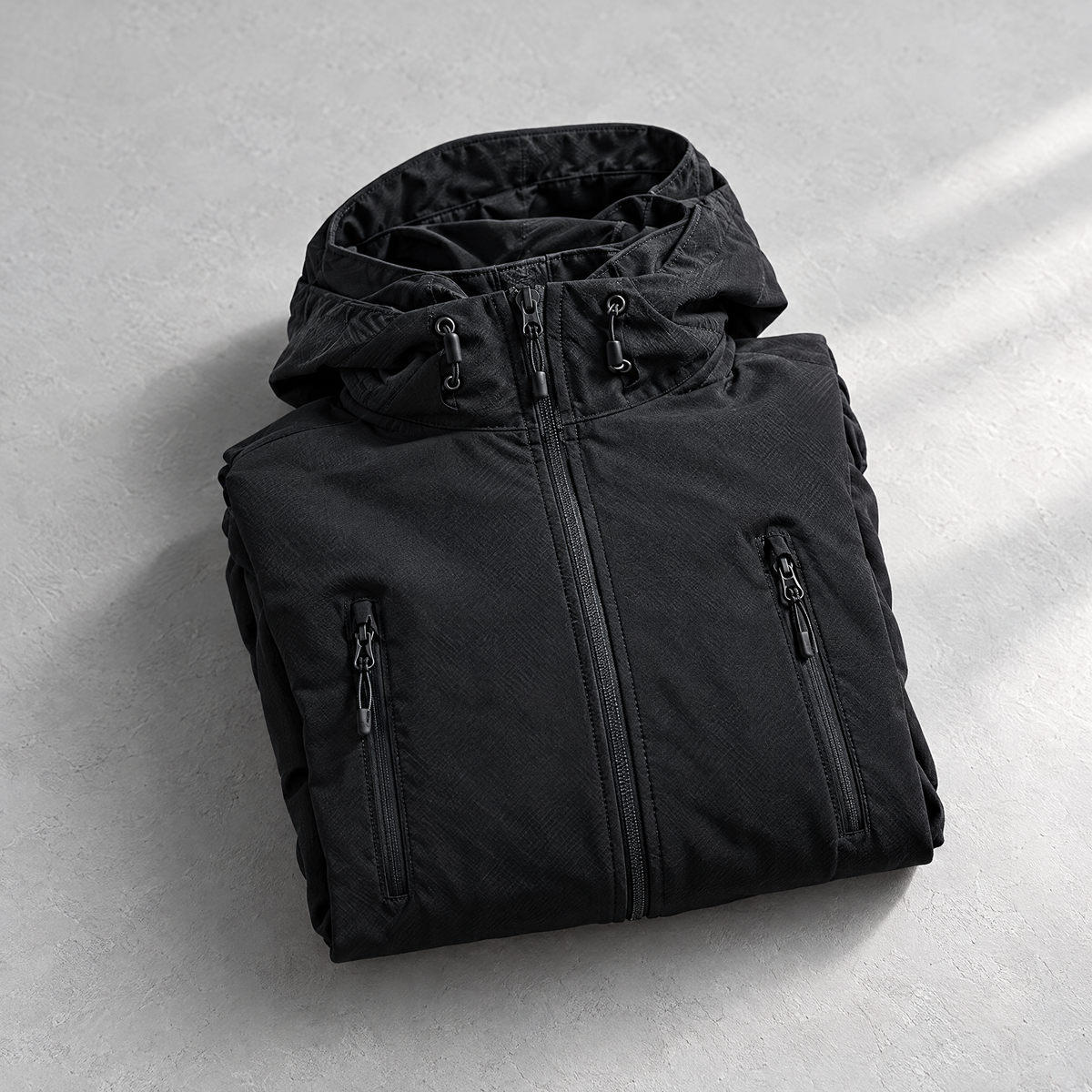 Ettore Men's Fleece Lined Soft Shell Hooded Tactical Jacket - Drawn in with cords.