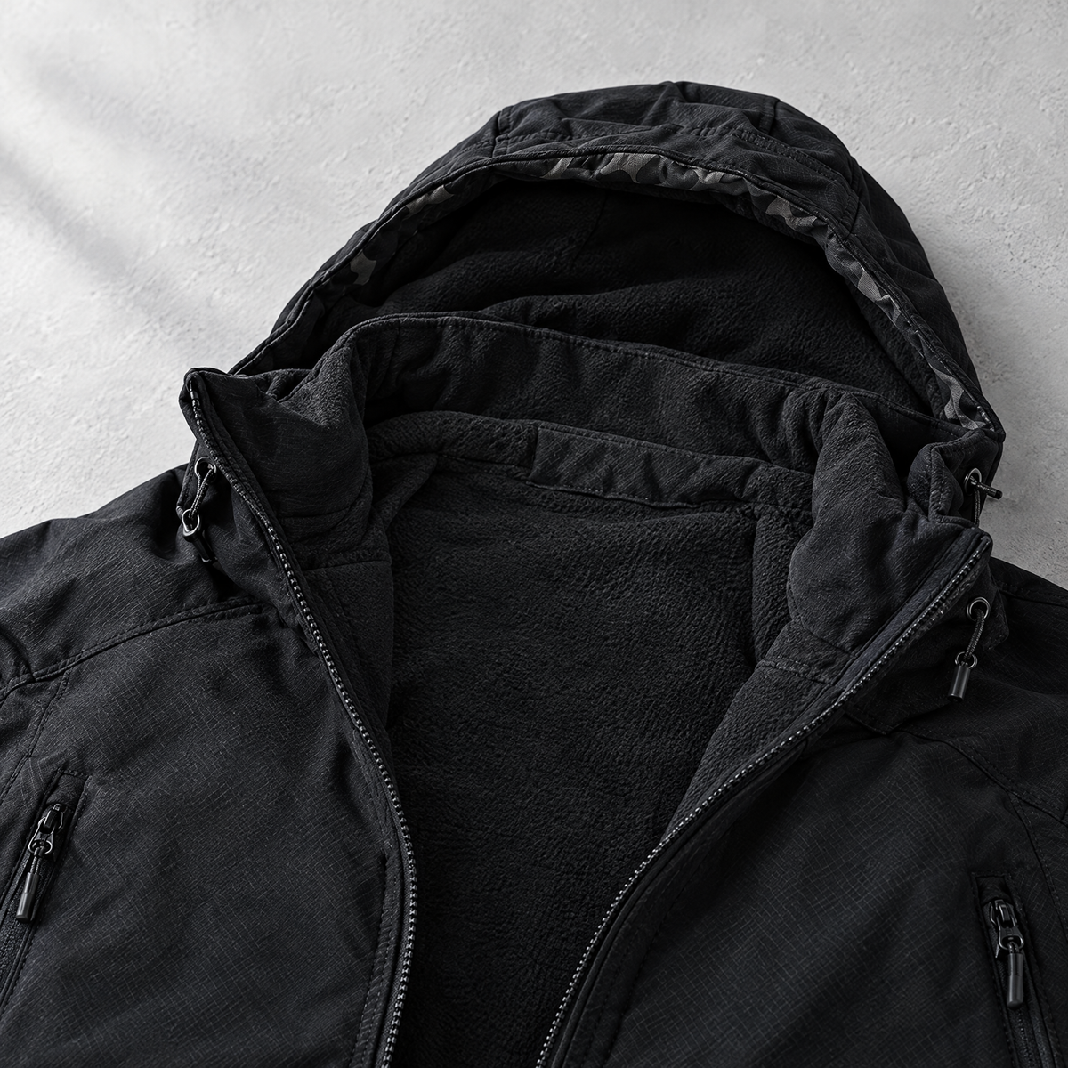 Ettore Men's Fleece Lined Soft Shell Hooded Tactical Jacket - Fleece inside the shell.