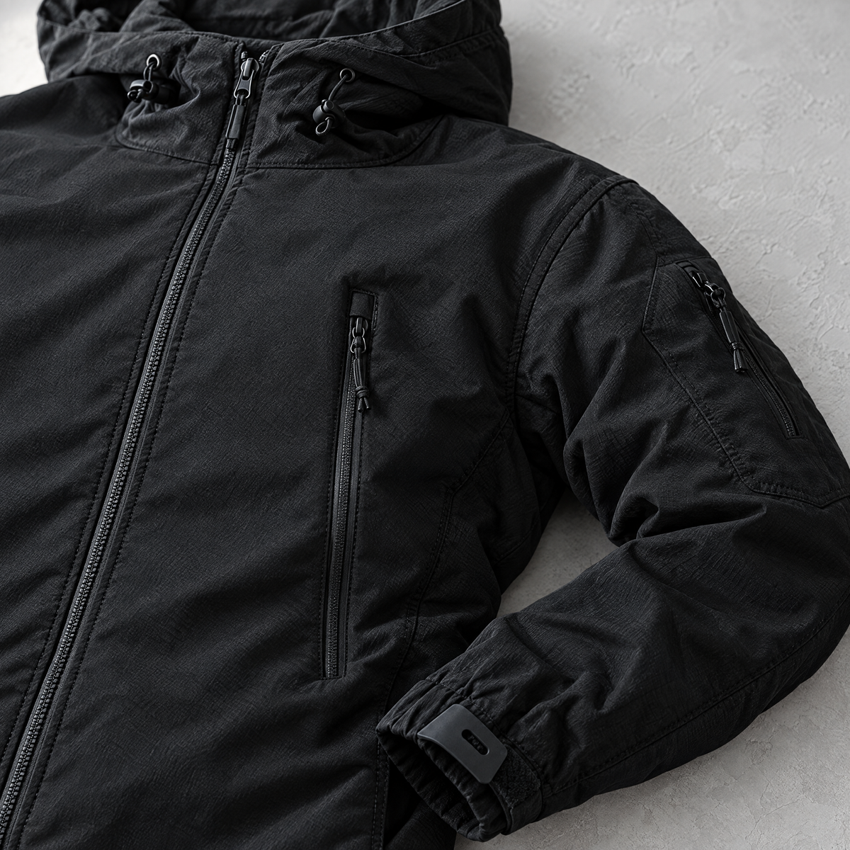 Ettore Men's Fleece Lined Soft Shell Hooded Tactical Jacket - Zipped and vertical.