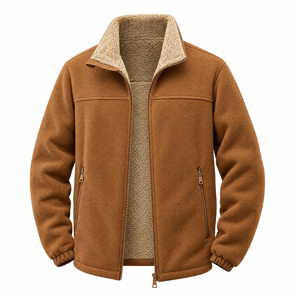 Cesare plush lined fleece jacket in caramel