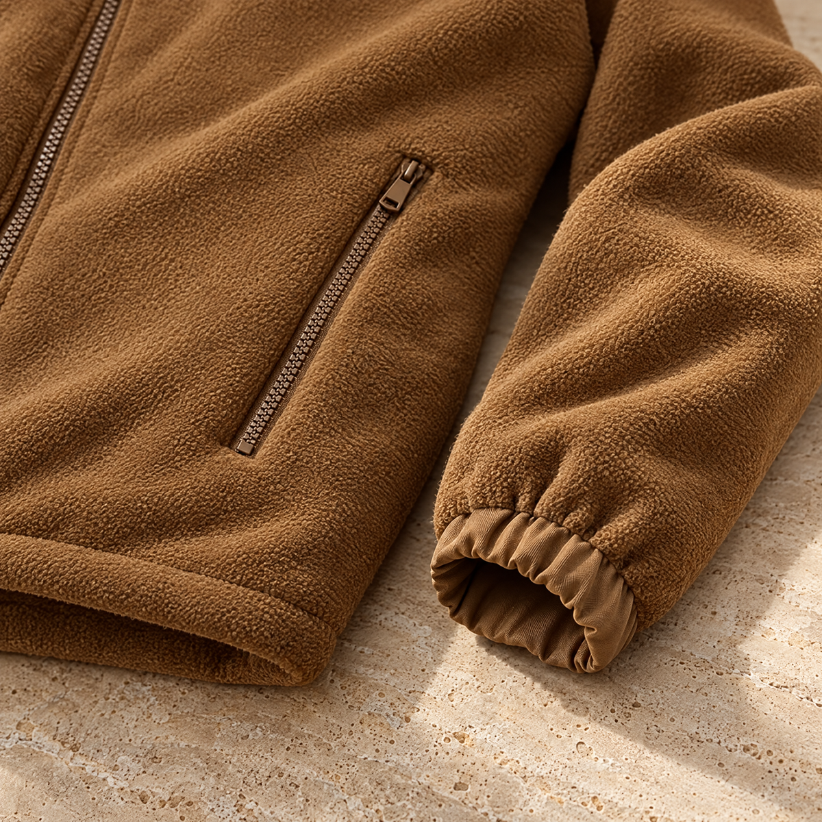 Cesare Men's Plush Lined Fleece Stand Collar Jacket - Slanted and zipped.
