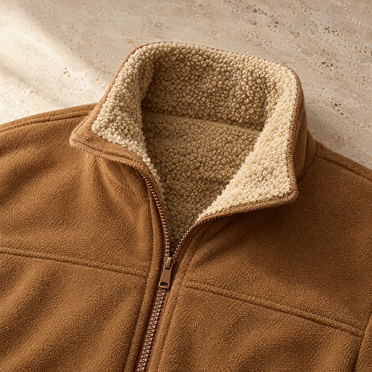 Cesare Men's Plush Lined Fleece Stand Collar Jacket - Lined in plush.
