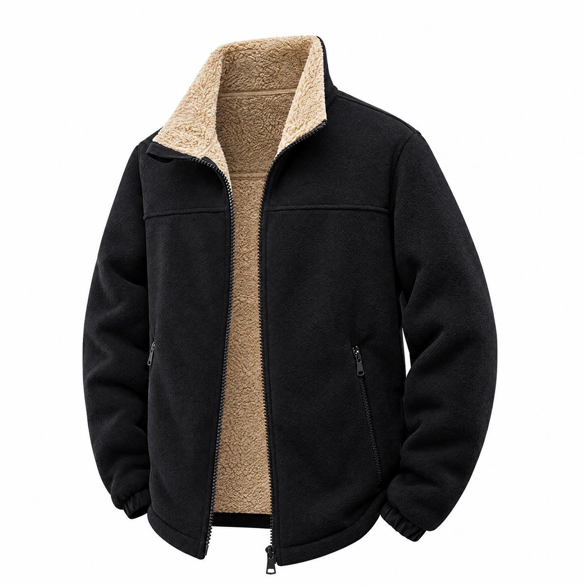 Cesare plush lined fleece jacket in black