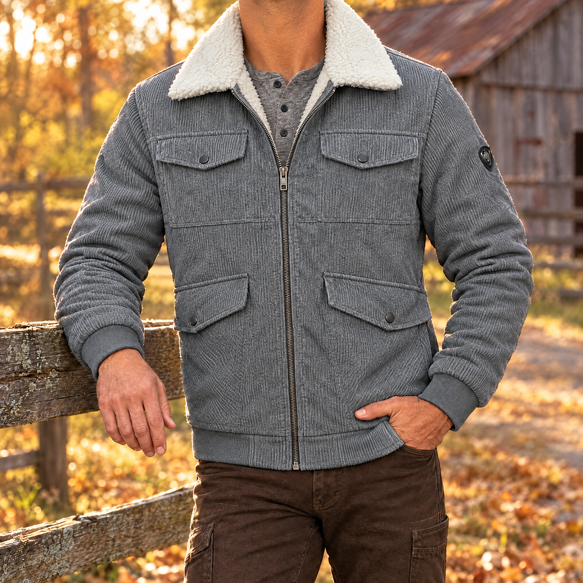 ジャケット・アウター goributa Men's Big and Tall Sherpa Lined Corduroy Jacket, Fleece Work Coat