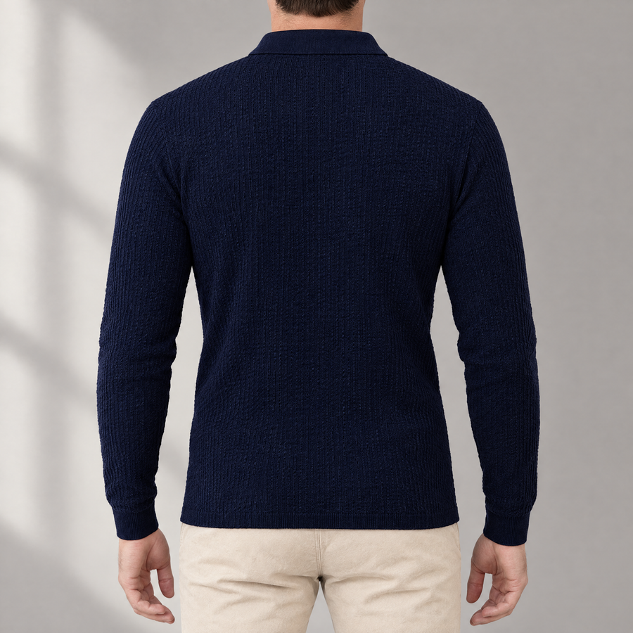 Vittorio Men's Long Sleeve Textured Knit Polo Shirt