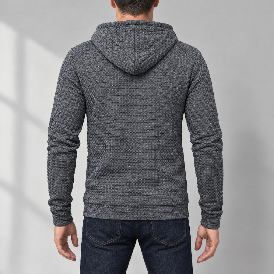 Dorian Men's Waffle Knit Pullover Hoodie with Kangaroo Pocket