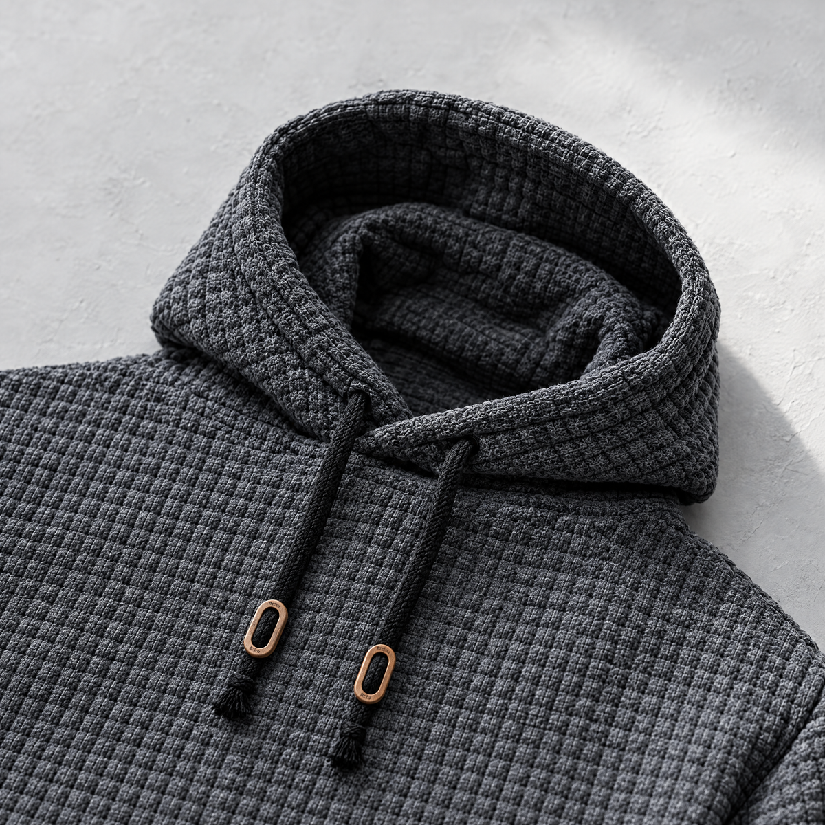 Dorian Men's Waffle Knit Pullover Hoodie with Kangaroo Pocket - Cords with tan accents.