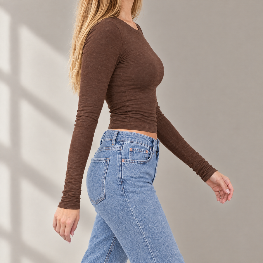 Noemi Slim Fit Long Sleeve Crew Neck Crop Top for Women