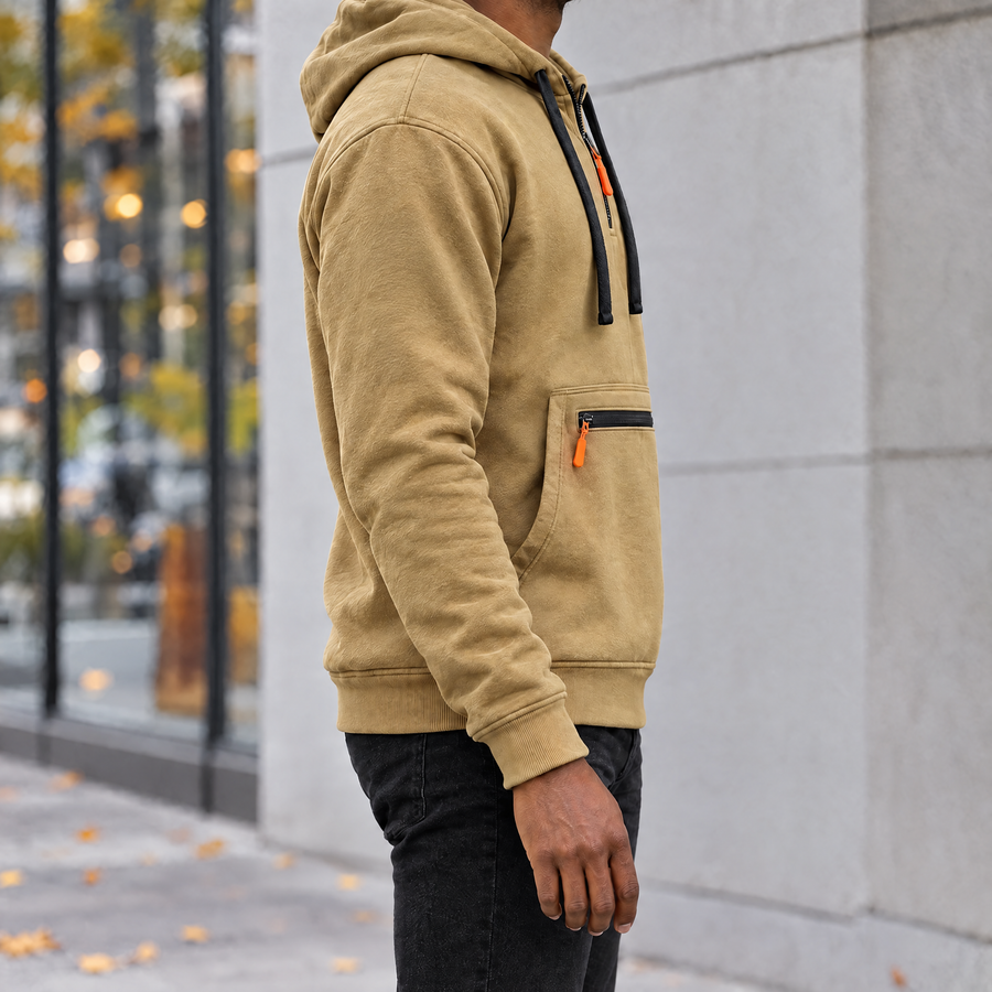 Leandro Men's Quarter Zip Fleece Hoodie with Zip Pockets