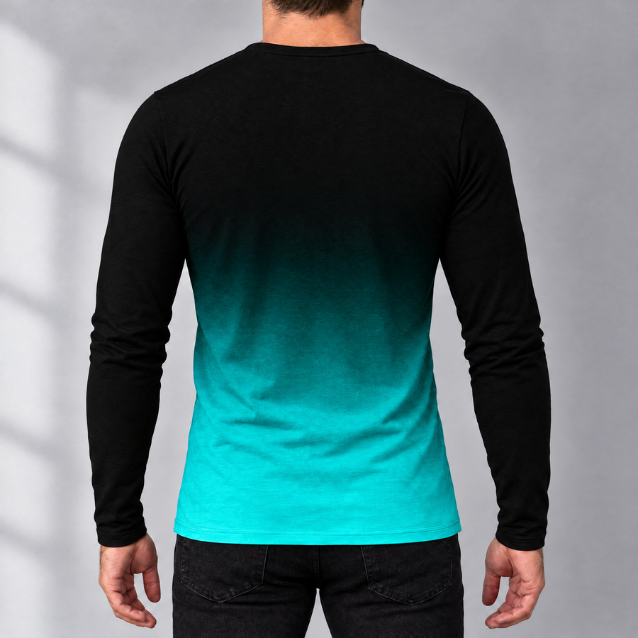 Enzo Men's Long Sleeve Gradient Tee with Script Print