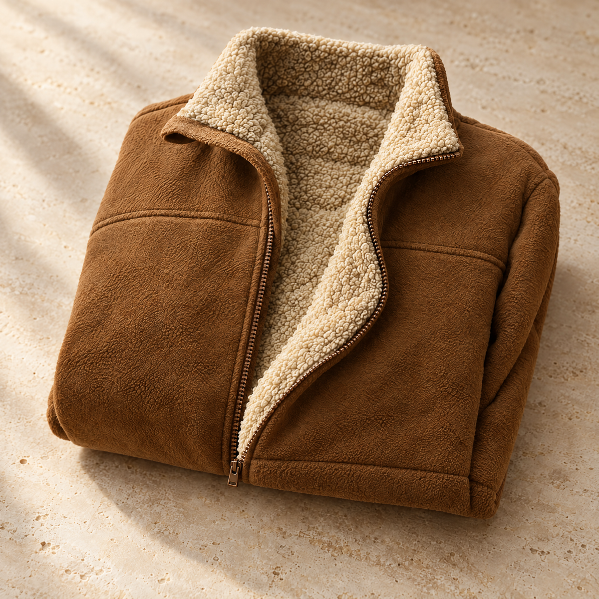 Cesare Men's Plush Lined Fleece Stand Collar Jacket - Plush throughout.