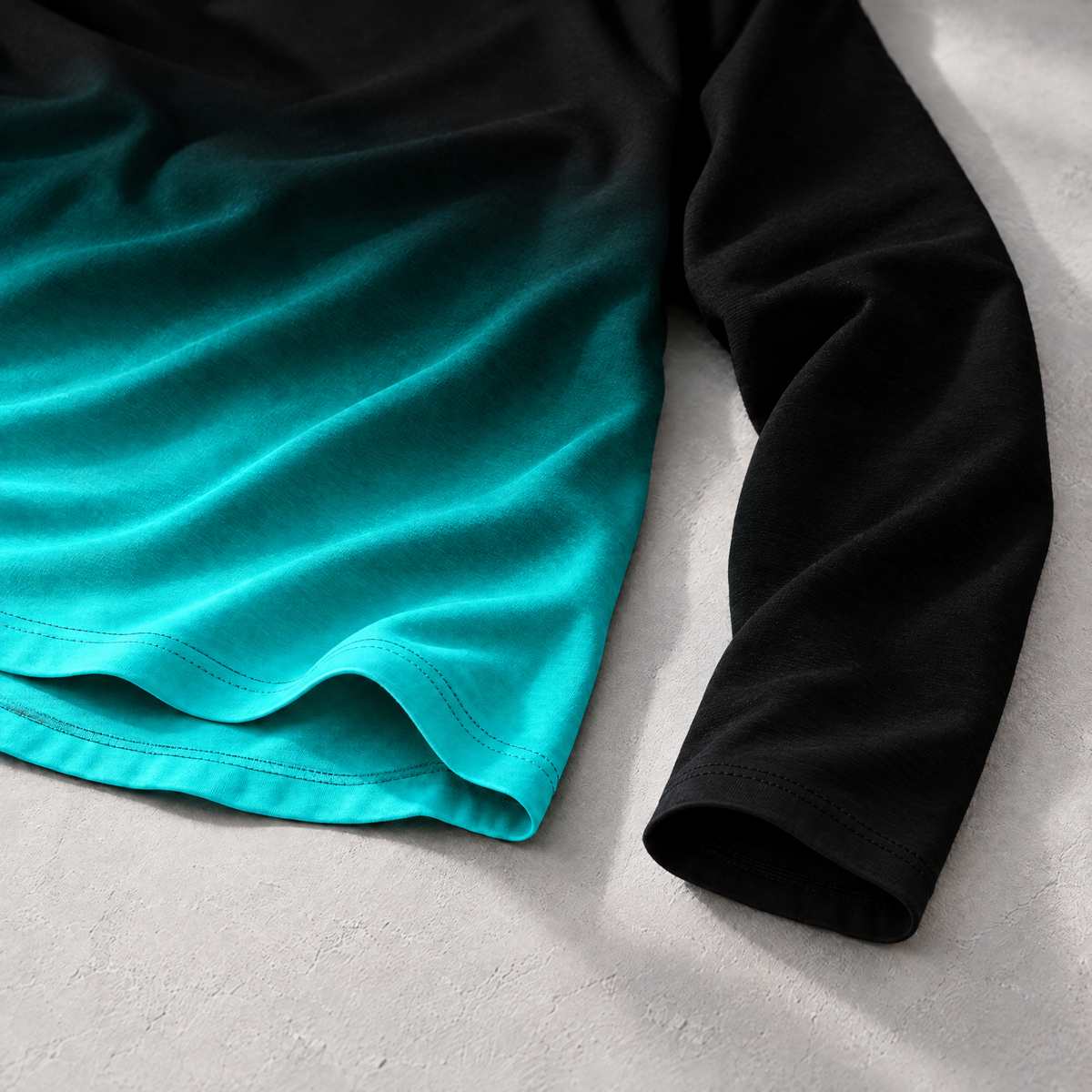 Enzo Men's Long Sleeve Gradient Tee with Script Print - Black into teal.