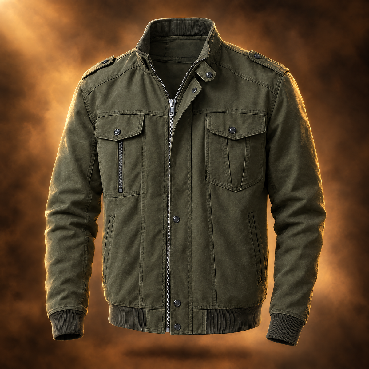 Corrado Stand Collar Utility Field Jacket for Men in army green, front view