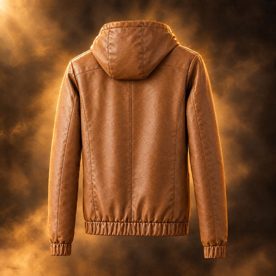 Saverio Hooded Leather Bomber Jacket for Men, Zip Up Fall Jacket