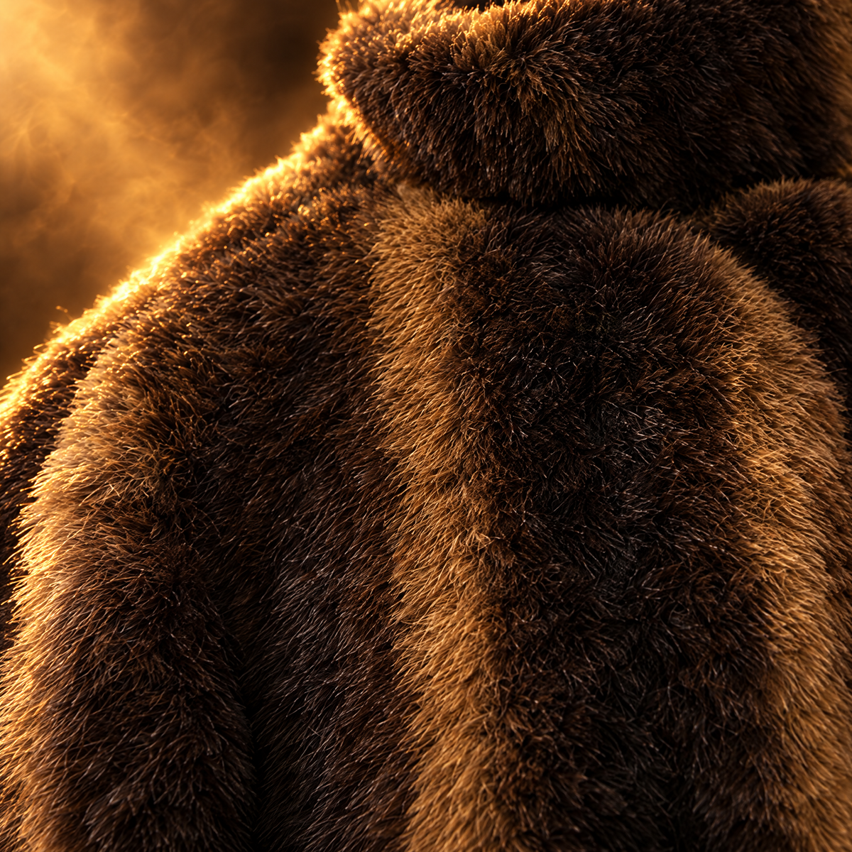 Orsino Plush Faux Fur Stand Collar Bomber Jacket for Men in brown, striped plush texture close-up