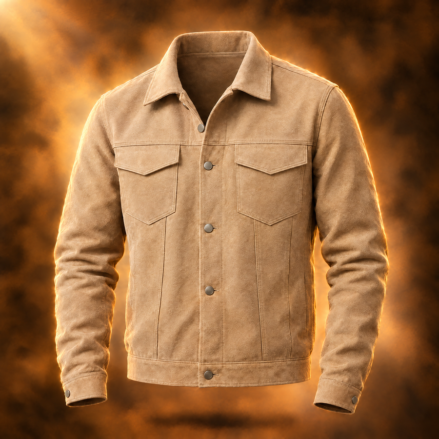 Bastien Suede Button Up Trucker Jacket for Men, Casual Work Jacket