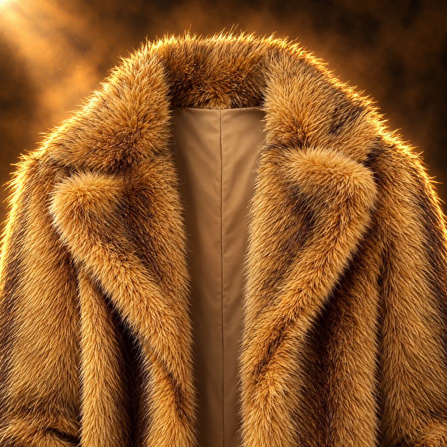 Valerio Tipped Fur Long Overcoat for Men, Notch Lapel Winter Fur Coat