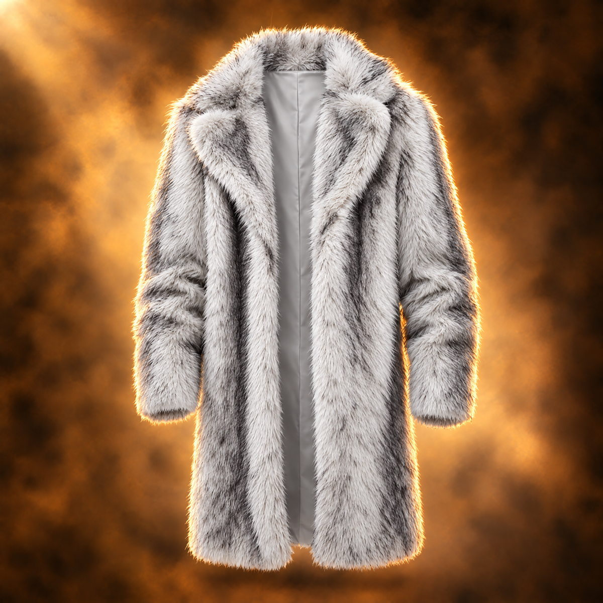 Valerio Tipped Faux Fur Long Overcoat for Men in white dyed tip, front view