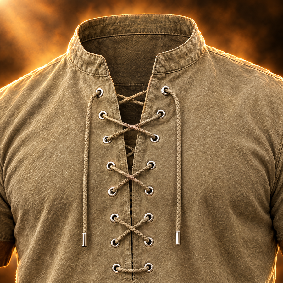 Orlando Retro Lace Up Collared T-Shirt for Men