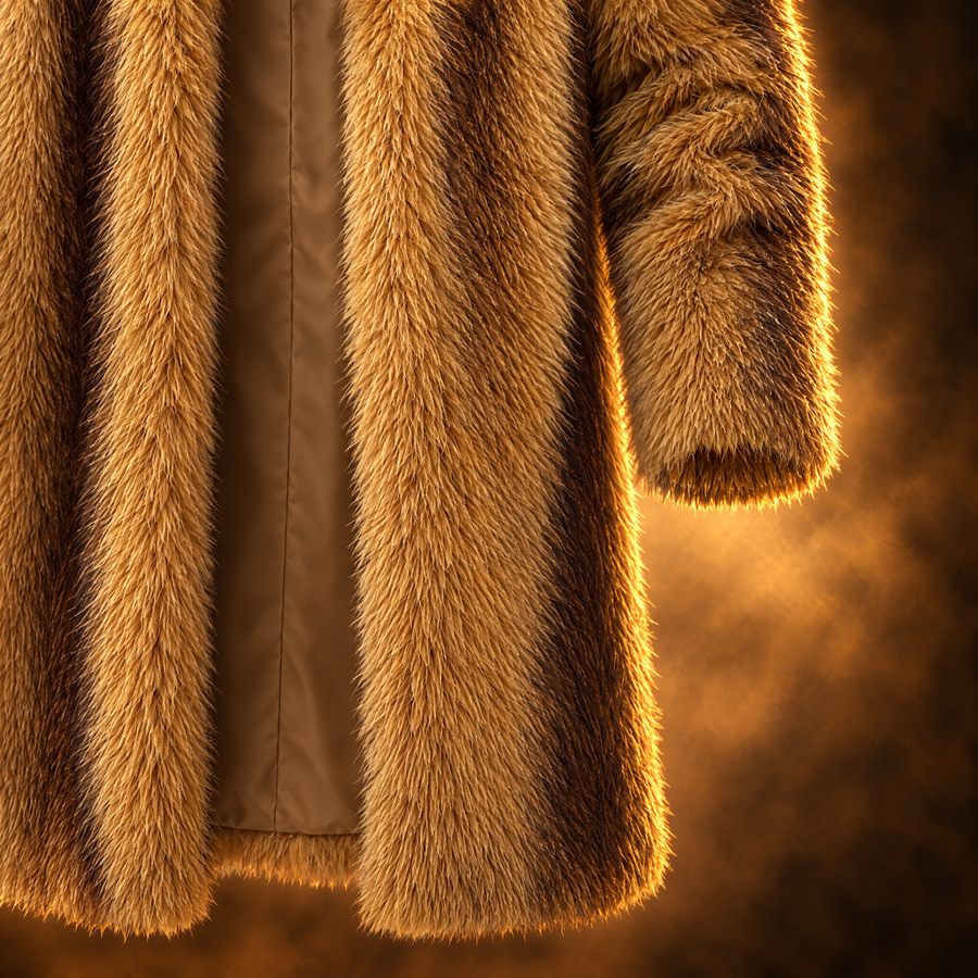 Valerio Tipped Fur Long Overcoat for Men, Notch Lapel Winter Fur Coat