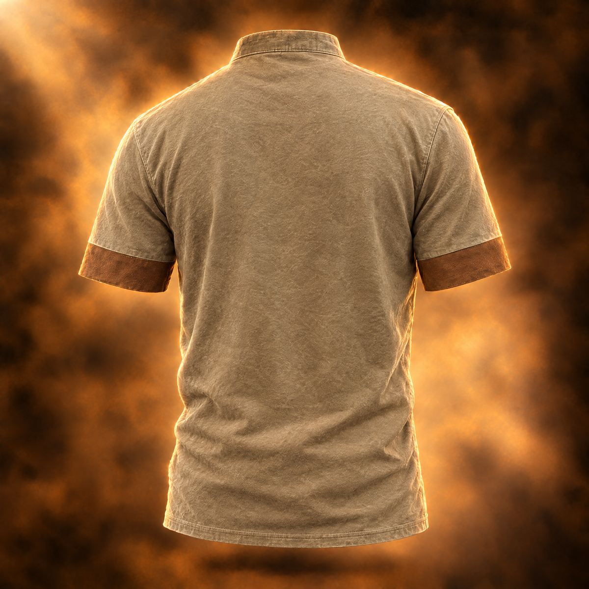Orlando Retro Lace Up Collared T-Shirt for Men in khaki, back view