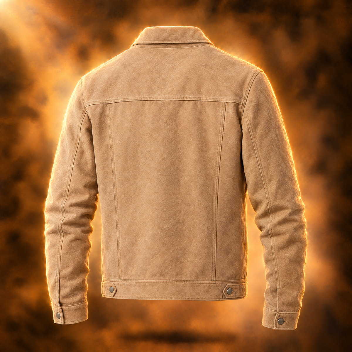 Bastien Faux Suede Button Up Trucker Jacket for Men in apricot, back view