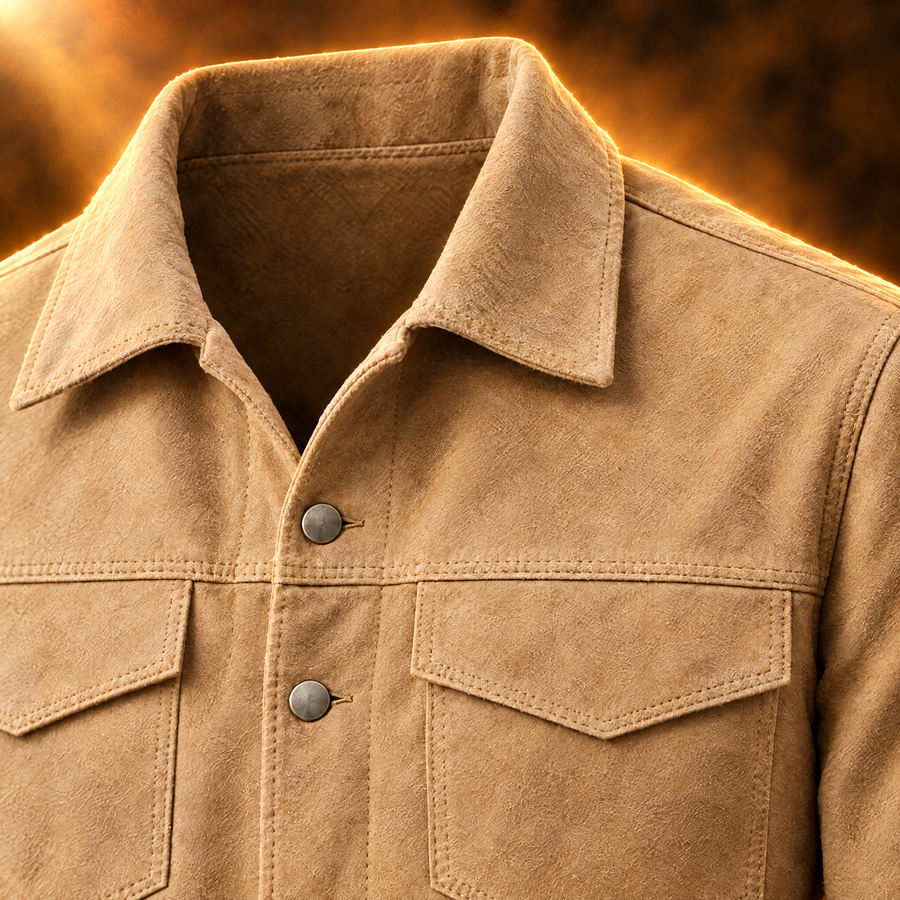 Bastien Suede Button Up Trucker Jacket for Men, Casual Work Jacket