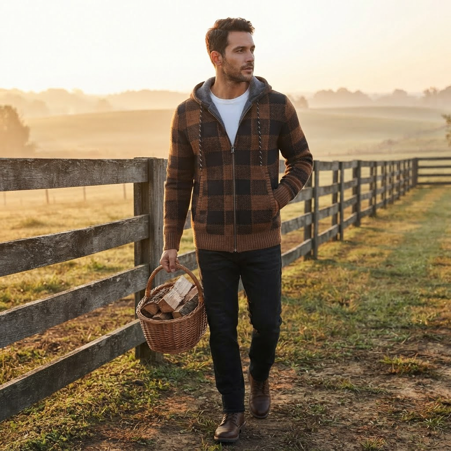 Ignazio Fleece Lined Plaid Hooded Sweater Jacket for Men