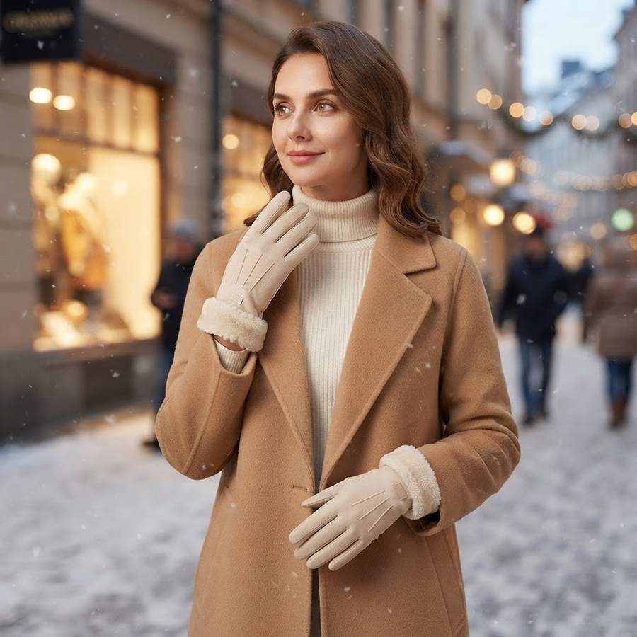 Graziana Plush Lined Touchscreen Gloves with Fur Cuff for Women