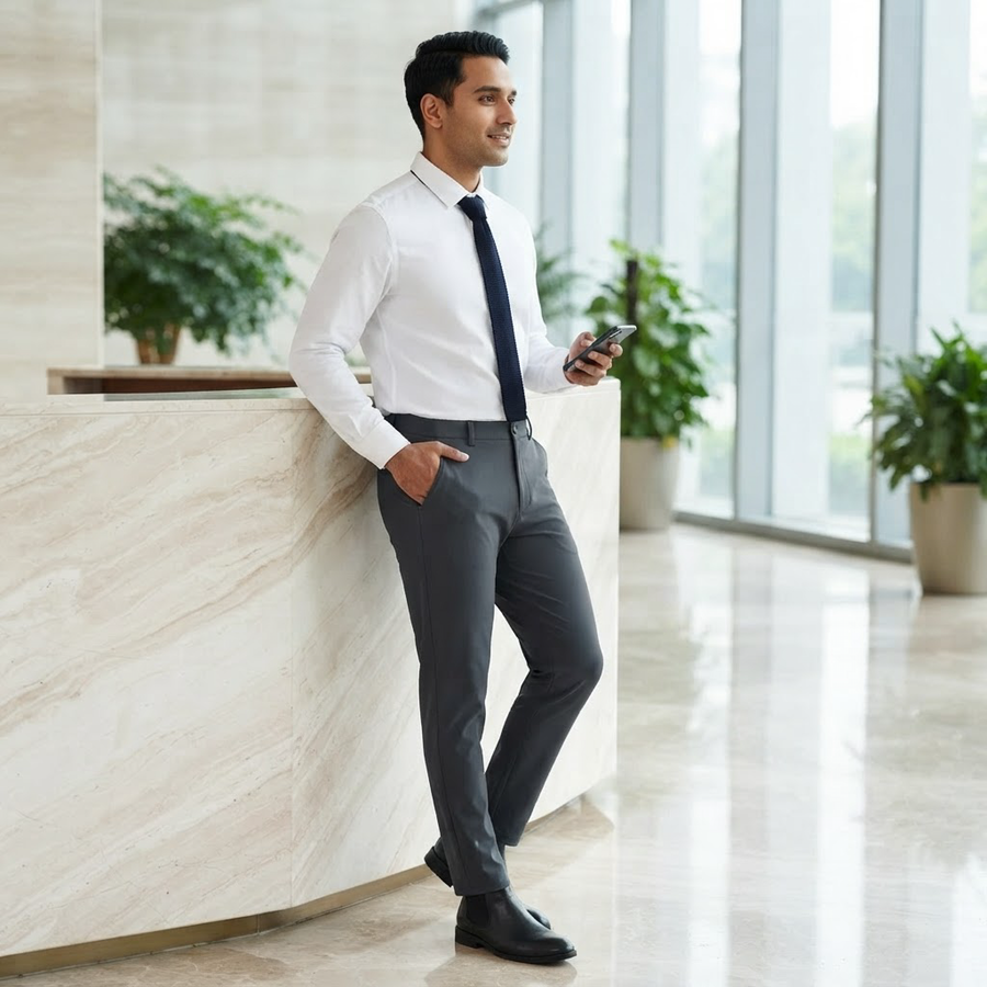 Nazareno Fleece Lined Slim Stretch Pants for Men