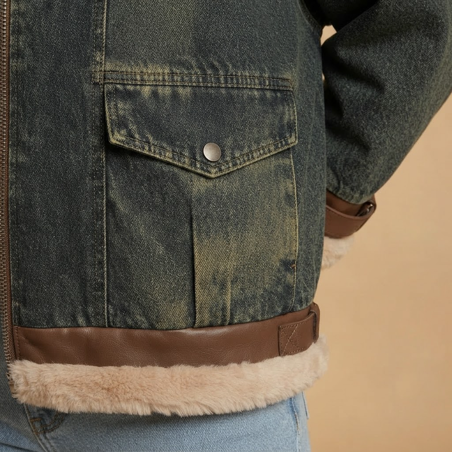 Lucrezia Wool Sherpa Lined Vintage Denim Jacket for Women