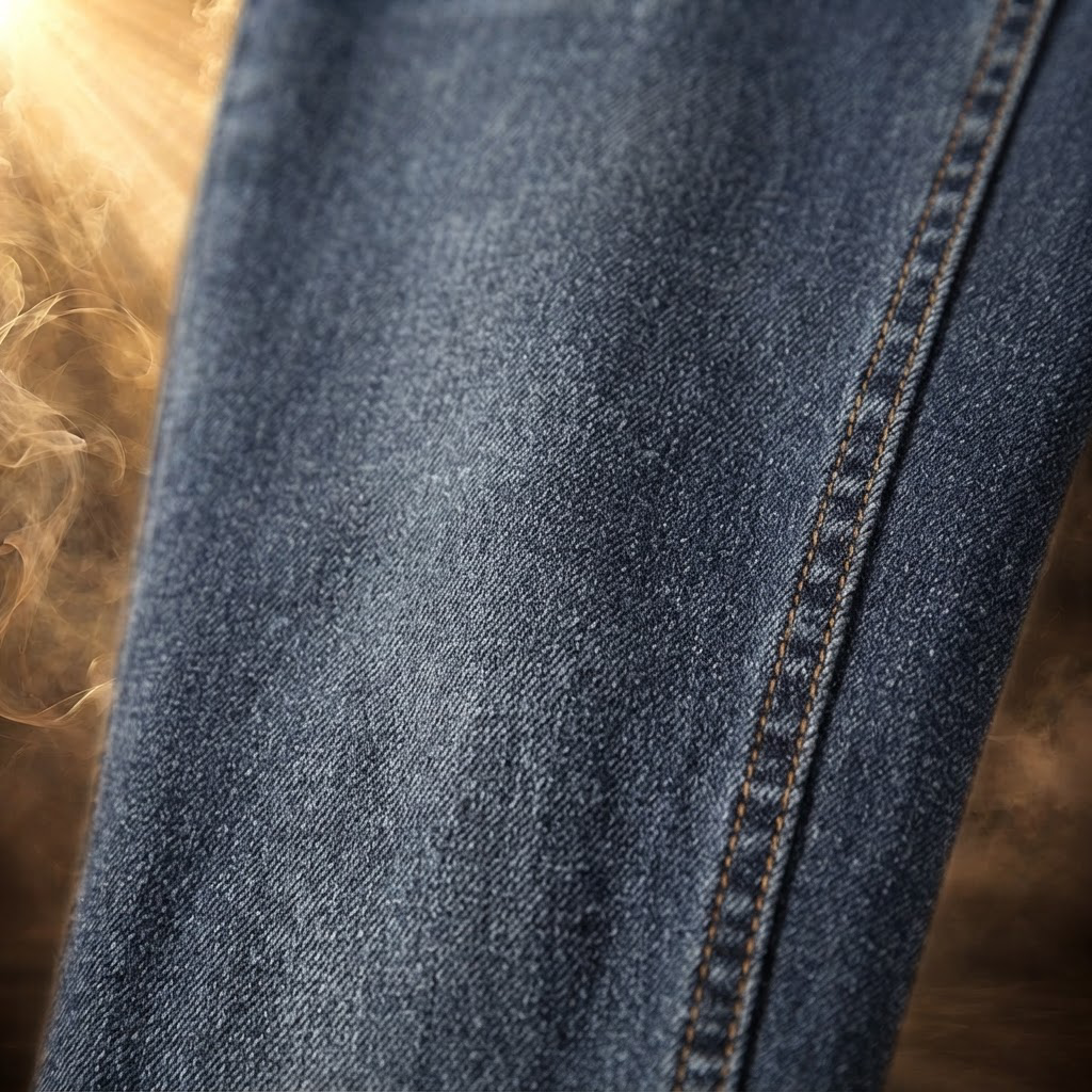 Stretch cotton denim weave, close-up