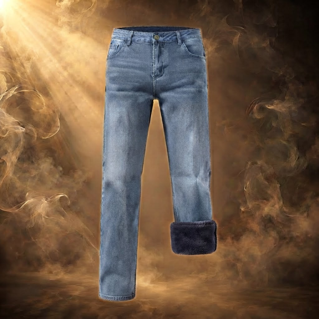 Leone fleece lined jeans in Medium Blue